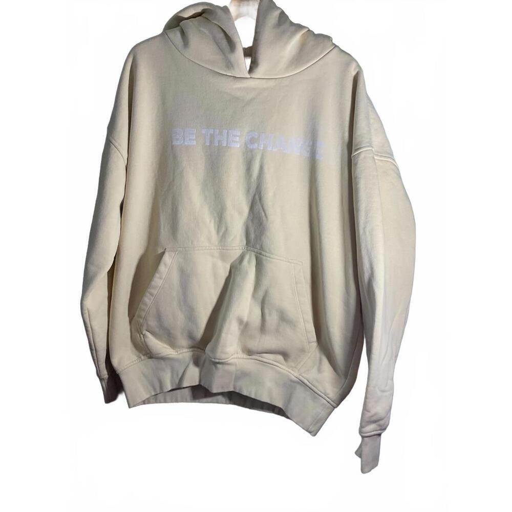 Cream 'Be The Change' Over Sized Hoodie Sweatshirt Large